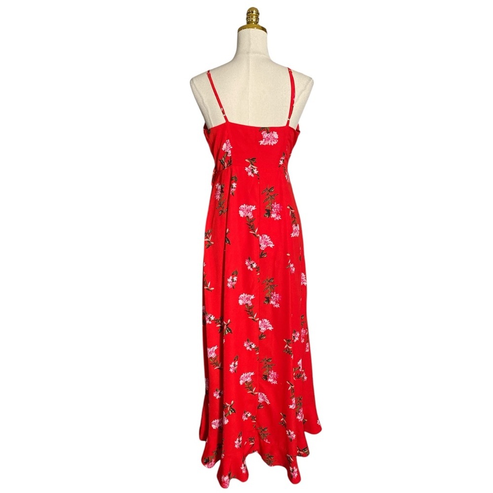 Lulus Women Red Floral Sleeveless Ruffled Wrap Flowy Prom Party Maxi Dress Sz M - Picture 8 of 10